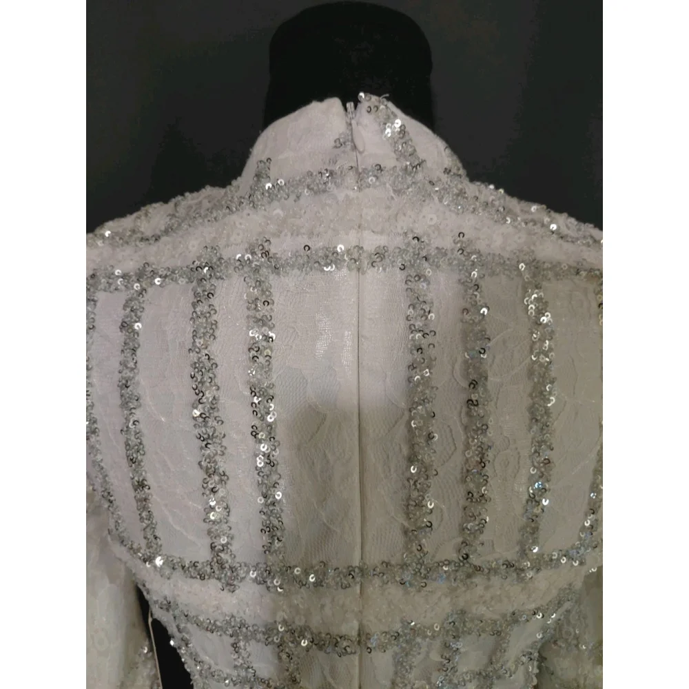 Lulus White Longsleeve Sequin Lace Mini Dress Size Small NWT